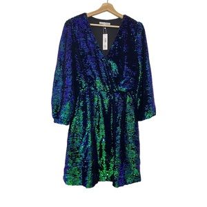 Baltic Born Xander Sequin Mini Dress Green Blue